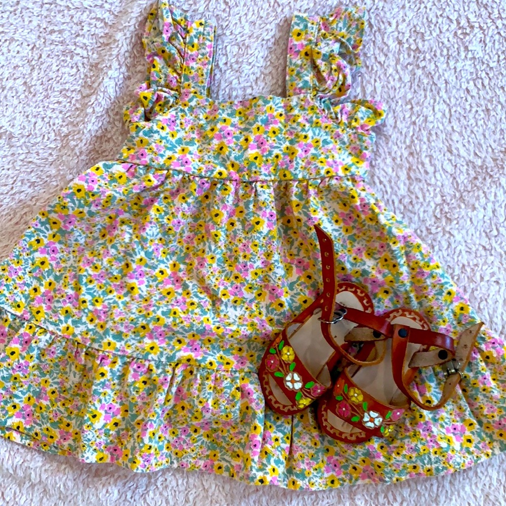 Cat & Jack flower dress with hand made huaraches from Mexico